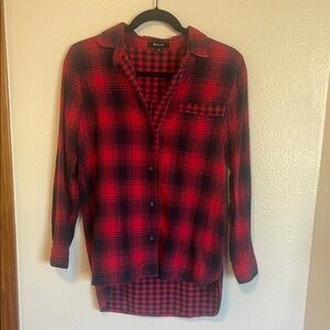 Red and Black Plaid Button-Up Shirt